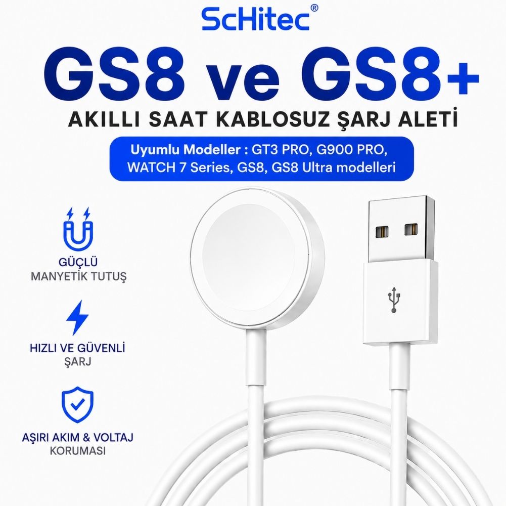 ScHitec Watch GS8 ve GS8+ Ultra Wireless Charge Hızlı Şarj Cihazı
